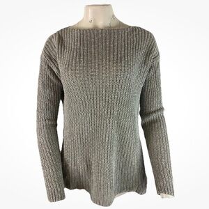 Lauren Ralph Lauren Sz M Linen Cotton Slinky Open Knit Sweater Gray Beach Top